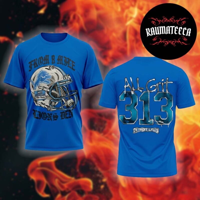 Eminem x Detroit Lions Merch All Grit 313 Blue Two Sided Unisex T Shirt