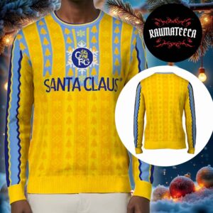 Chelsea Retro Santa Claus Yellow Ugly Christmas Sweater