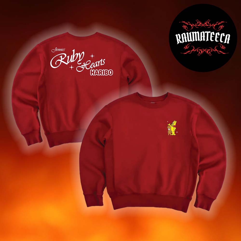 Jennie x Haribo Merch Ruby Hearts Red Two Sided Unisex SweatShirt Jennie x Haribo Merch Ruby Hearts Red Two Sided Unisex SweatShirt