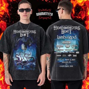 Lamb Of God Merch Headbangers Boat 2025 Collection Line Up Art Poster Two Sided Washed T-Shirt